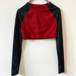 NWT! IVY PARK Black Mesh Sleeve Dark Red Body and Bust Band Crop Top!